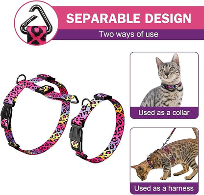 Hikiko Cat Harness and Leash Set Escape Proof Adjustable Walking Travel Soft Kitten Harness for Small Medium Large Cats (Gradient Leopard, S)