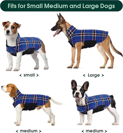 Kuoser Waterproof Dog Coat, Reversible Dog Jacket for Medium Dogs, Adjustable Durable Doggie Winter Coat Warm Puppy Cold Weather Apparel from Small to Large Breed, Navy M