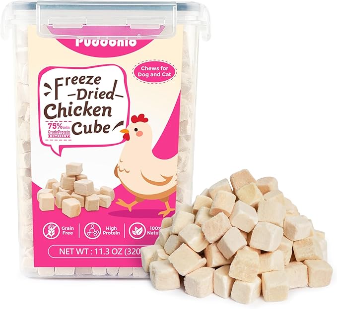 Puddonio Freeze Dried Cats & Dogs Raw Treats, All Natural Single Ingredient Chicken Breast, High Protein Healthy Pet Training Treats or Food Topper, 11.3 oz