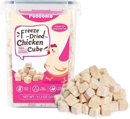 Puddonio Freeze Dried Cats & Dogs Raw Treats, All Natural Single Ingredient Chicken Breast, High Protein Healthy Pet Training Treats or Food Topper, 11.3 oz