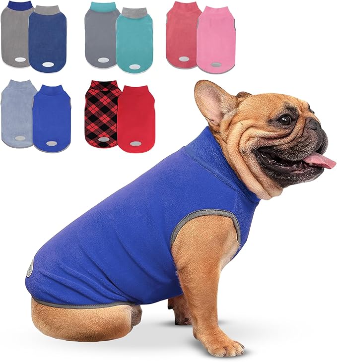 Cyeollo 2 Pack Fleece Dog Sweater Stretchy Vest Pullover Jacket with Reflective Stripe for Small Medium Dogs Blue, Mist Blue, XL