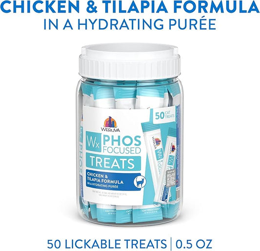 Weruva Wx Phos Focused, Chicken and Tilapia Formula Lickable Cat Treats, 0.5oz Tube, Pack of 50