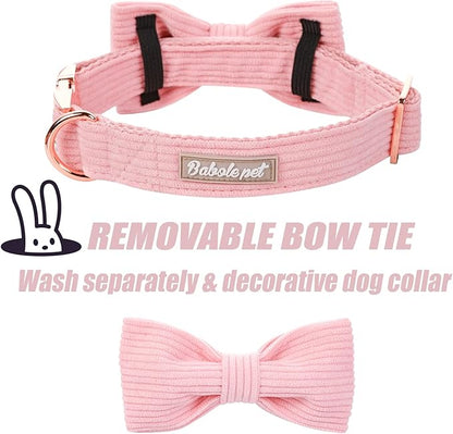 Pink Dog Collars for Large Dog,Cute Corduroy Dog Collar with Bow Tie Safety Metal Buckle Adjustable Puppy Collars for Small Medium Large Boy&Girl Dogs,XL-Neck 16"-26"