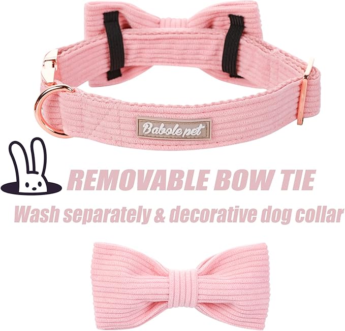 Pink Dog Collars for Small Dog,Cute Corduroy Dog Collar with Bow Tie Safety Metal Buckle Adjustable Puppy Collars for Small Medium Large Boy&Girl Dogs,XS-Neck 8"-12"