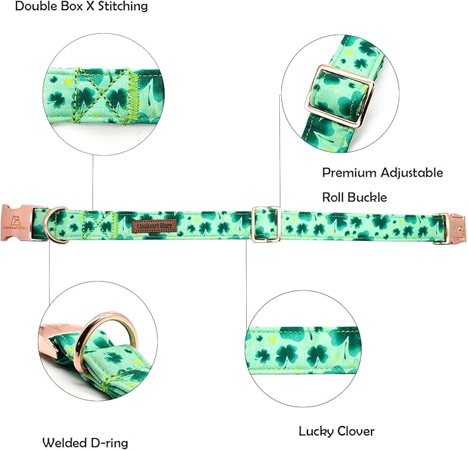 Lionheart glory St. Patrick's Day Dog Collar, Green, Cotton, Unique Design, Handmade Bow, Multiple Sizes, XS, Small Dog