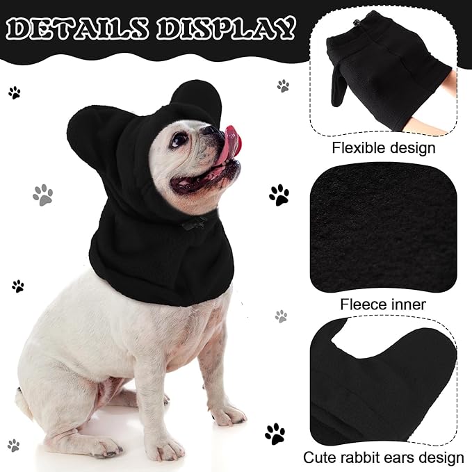 Clysee Winter Dog Hats Quiet Ears for Dogs Ear Muffs Pet Neck Warmer Scarf Hoodie Noise Protection Cover Beanie Head Wrap Costume for Pet Dog Cats(Black,XL)
