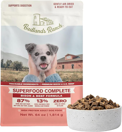 BADLANDS RANCH by Katherine Heigl – Superfood Complete Air-Dried Beef & Bison Dog Food – High Protein with Superfoods for Daily Wellness & Consistent Nutrition – 64 oz