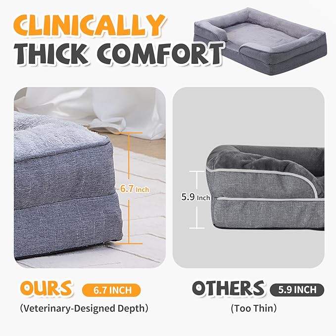 Makigued Orthopedic Dog Bed for Large Dogs Egg Crate Foam Pet Sofa with Waterproof Liner, Removable Washable Cover, Nonslip Bottom, Cozy Couch for Large Dogs 41.7 x 31.5X 6.7Inch, Grey