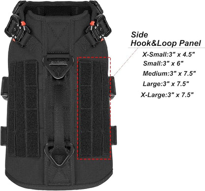 ICEFANG GN3 Tactical Dog Harness with 6X Buckle,Dog Molle Vest with Handle,3/4 Body Coverage,Hook and Loop Panel for ID Patch,No Pulling Front Clip (S (22"-27" Girth), Black)