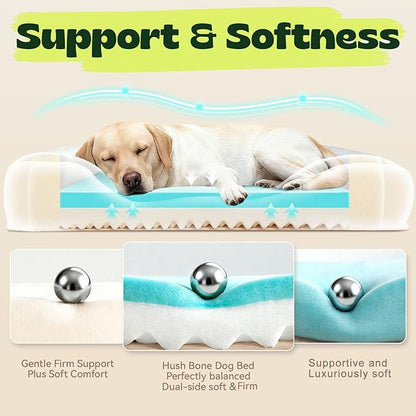 42 Inch XL Orthopedic Dog Bed for Large Dogs Up to 80lbs,Cooling Gel Memory Foam Dog Couch Bed with 4-Sided Bolster,Waterproof Washable Cover,Non-Slip Bottom,Grey
