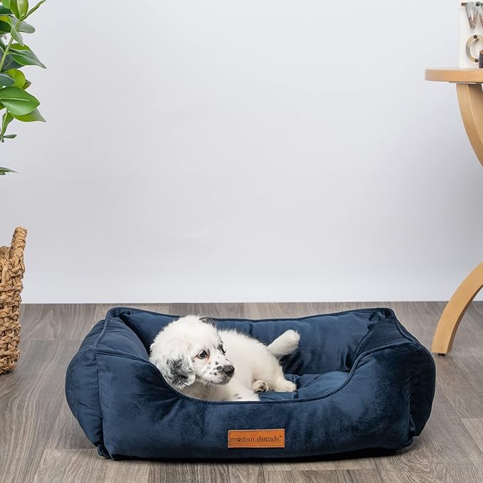 Modern Threads Luxury Dog Bed - Comfortable Tufted Velvet Cushion for Small to Large Dogs - Machine Washable - Durable & Cute Sleep Space for Pets - Pamper Your Pet with Cozy Beds - Denim