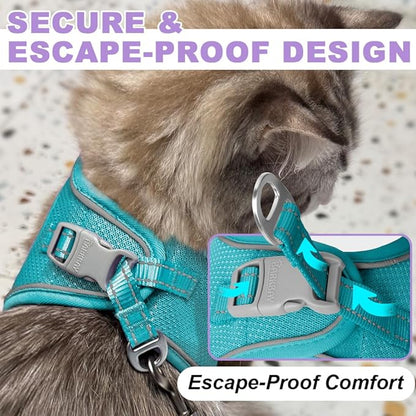 Cat Harness and Leash Set,Escape Proof Kitten Harness,Step in Adjustable Soft Lightweight,Easy Control,Reflective Strips Comfortable for Walking Travel(Ocean Blue,XXS)