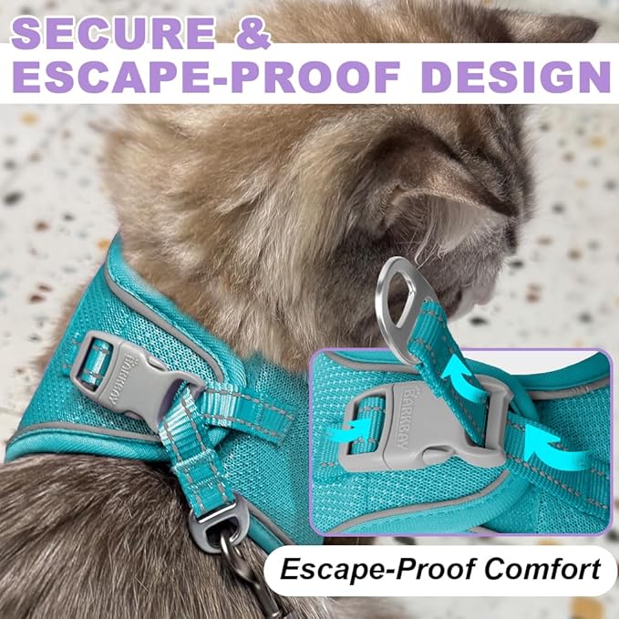 Cat Harness and Leash Set,Escape Proof Kitten Harness,Step in Adjustable Soft Lightweight,Easy Control,Reflective Strips Comfortable for Walking Travel(Ocean Blue,XXXS)