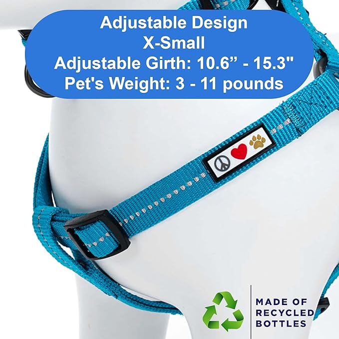 Pawtitas Recycled Reflective Step-in Dog Harness – Adjustable No-Pull Vest for Puppies to Seniors, Safe & Comfortable XS Teal