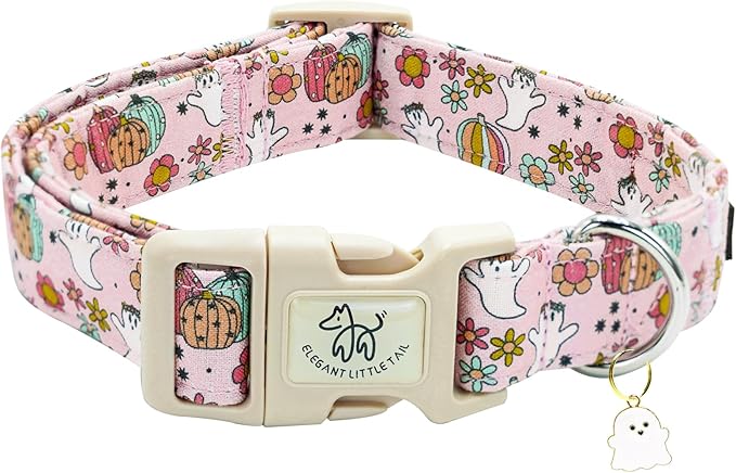 Elegant little tail Halloween Dog Collar, Pet Dog Collar Cotton Soft Pumpkin Collars Holiday with Quick Release Buckle Pet Puppy Collars for Large Dogs