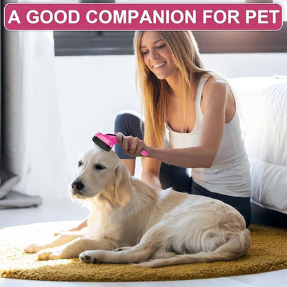 WOPQAEM Self Cleaning Slicker Brush for Dog, Cat, Skin Friendly Shedding & Grooming Tool for Long and Short Haired Pets, Easy Clean Retractable Bristles, Pink