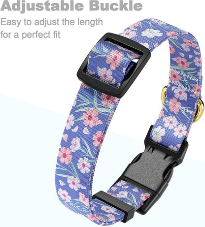 Rnivvi Dog Collar for Small Dogs, Cute Floral Heavy Duty Adjustable Puppy Collar with Quick Release Buckle for Girl & Female, Pet Accessories for Walking Running, XS Length 5/8" Width, White Blue