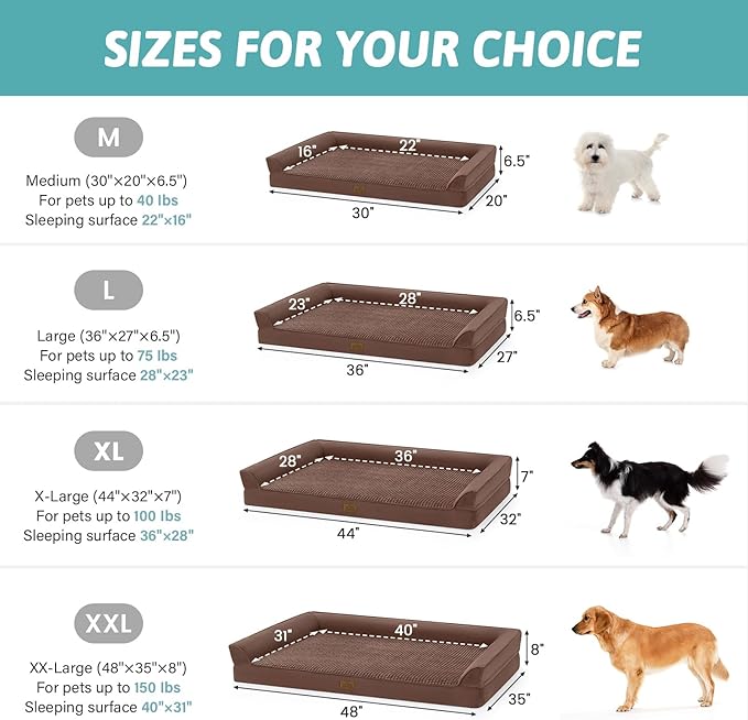 COZY KISS Orthopedic Dog Bed for Medium Size Dogs, Bolster Pet Couch with Waterproof Lining, Egg Crate Foam Sofa for Pets Up to 30 lbs, U-Shaped, 30x20x6.5 inch, Brown