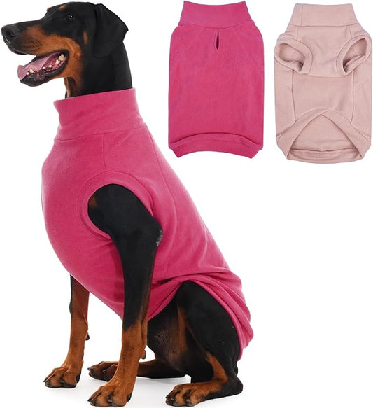 IECOii 2 Pack 5XL Fleece Dog Sweaters for Big Breeds Stretchy & Warm Vest for Indoor, Big Dogs Coat with Leash Hole, Sweatshirts for Outdoor Walking, Machine Washable (Size 5XL, Rose Red & Dusty Pink)