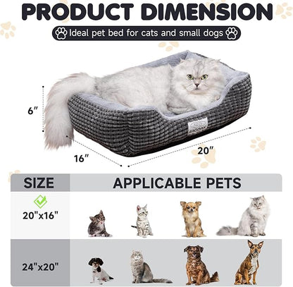 Baodan Small Dog & Cat Bed - Extra Soft, Washable, Non-Skid, Calming for Puppy & Kitten, Grey, 20 inches