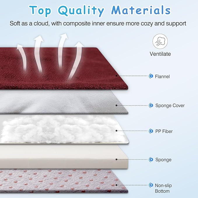 Magic Dog Super Soft Medium Dog Bed, 32 Inch Orthopedic Foam Pet Bed with Anti Slip Bottom, Removable Washable Cover, Burgundy