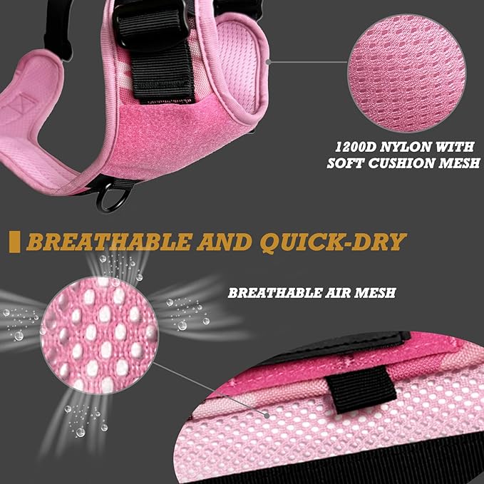 Tactical Dog Harness for Medium and Large Breeds, Air Dog Vest No Pull with Reflective Do Not Pet Patches, Breathable Dog Molle Vests for Training Walking Hunting Camo Pink