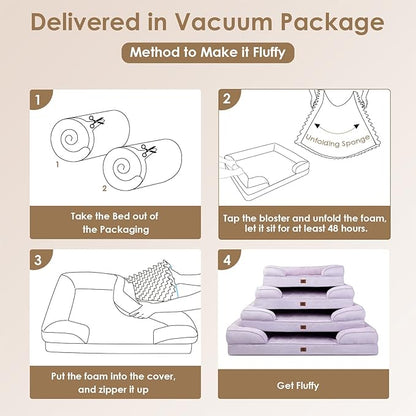 EHEYCIGA Orthopedic Dog Beds for Extra Large Dogs, Waterproof Memory Foam XXL Pet Bed with Sides, Non-Slip Bottom and Egg-Crate Foam Big Dog Couch Bed with Washable Removable Cover, Lilac