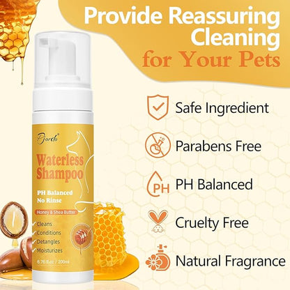 Pjordo Waterless Shampoo for Cat & Dog with Honey & Shea Butter, No Rinse Dry Pet Shampoo Waterless for All Fur, Cleaning & Removes Odors, Conditioning & Anti-Tangle, Moisturizing Skin