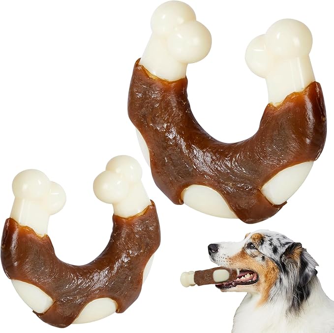 SPEREELER Dog Bones Chew Toys for Aggressive Chewers, 2 Pack Real Beef Flavor,Indestructible Teething Chew Toys for Large/Medium/Small Breed,Tough Dog Toy with Durable Nylon