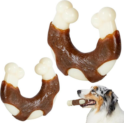 SPEREELER Dog Bones Chew Toys for Aggressive Chewers, 2 Pack Real Beef Flavor,Indestructible Teething Chew Toys for Large/Medium/Small Breed,Tough Dog Toy with Durable Nylon