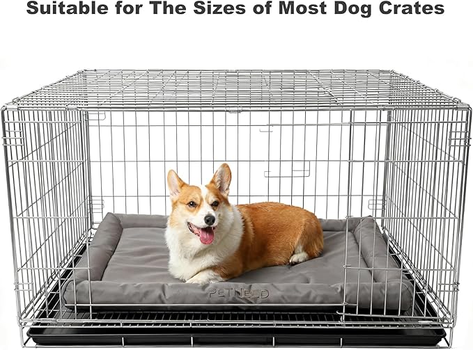 4-Season Water-Resistant Dog Beds for Metal Crates, Indoor & Outdoor Use for Dogs up to 30 lbs, Durable Oxford 900D Fabric, Plush Pillow & Supportive Foam, Washable (28 inches, Grey)
