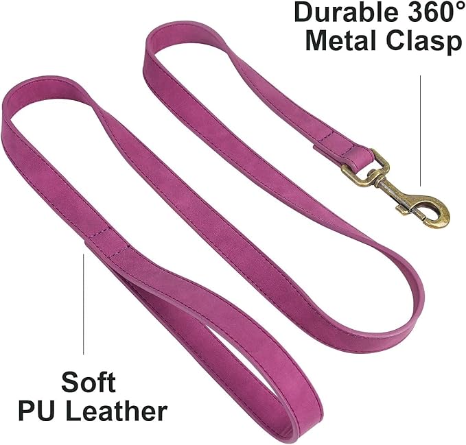 Didog PU Leather Dog Leash, Colorful Dog Leash 4ft, Strong and Durable Faux Leather Lead, Walking and Training Lead for Small Medium Dogs,Purple