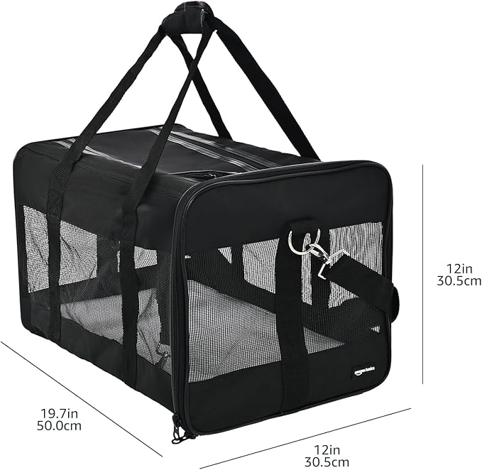 Amazon Basics Soft-Sided Mesh Pet Travel Carrier for Dog, Cat, up to 22 pounds, 19.7" L x 12" W x 12" H, Black