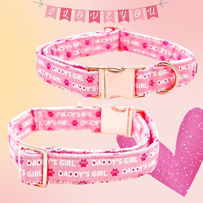 Lionheart glory Valentine Collar, Pink Hearts Dog Collars for Medium Cute Dog Collars Spring Female Pet Gift Adjustable Heavy-Duty Dog Collar Holiday