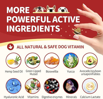 NATURE TARGET Glucosamine for Dogs, Joint Supplement with Chondroitin, MSM, Omega-3, Hemp for Pain Relief, Hip & Joint Chews for Dogs with Calcium for Bone Health, 120 Soft Chews