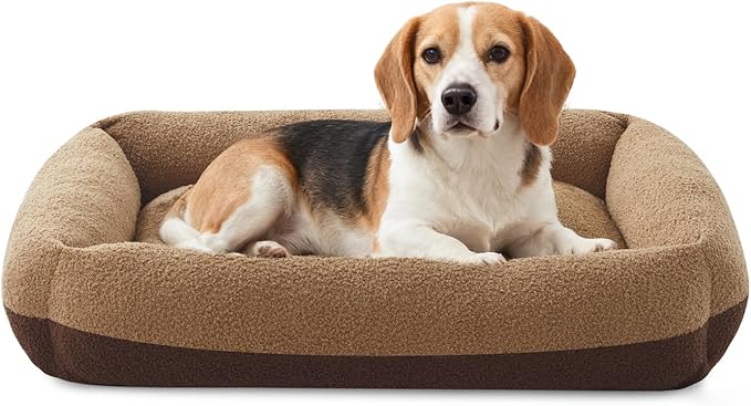 FURTIME Washable Dog Bed Medium Large Size Dogs, Rectangle Comfy Fluffy Pet Bed, Removable Zipper Cover Machine Wash, Soft Orthopedic Bed Durable Pet Cuddler with Anti-Slip Bottom, 30"x24"x8", Brown