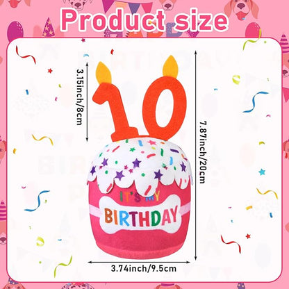 Dog Birthday Cake Toy Accessories for Girl Boy Gifts, Squeaky Plush Toy for Dog Birthday Party Decor Favor for Large, Medium and Small Dogs(10th,Pink)