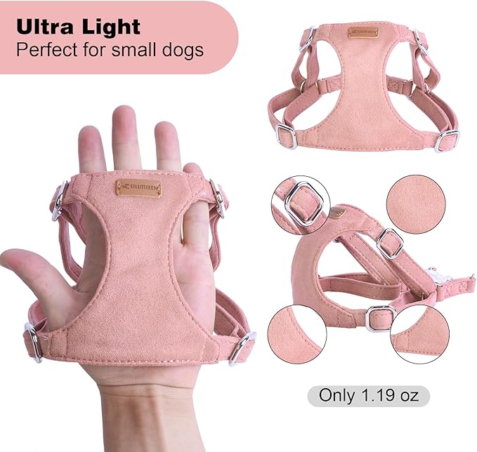 Dog Harness and Leash Set, XXS No Pull Adjustable Puppy Harness with Multifunction Pink Dog Leash and Dog Collar, Soft No Choke Escape Proof Pet Harness Vest for Small Dogs and Cats (Pink, S)