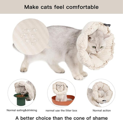 H HIDREAM Soft Cat Cone Collar， Cute Adjustable Cat Recovery Collar，Elizabethan e Collar That can Protect Head and Foot Wounds，Egg White All-Season Style