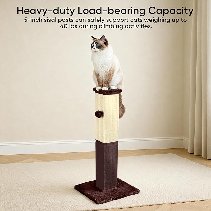 YULOYI Cat Scratching Post, 32 Inch Cat Scratching Post for Large Cats, Cat Scratcher with Nature Sisal, Cat Scratch Post for Indoor Large Cats and Kitten, Brown