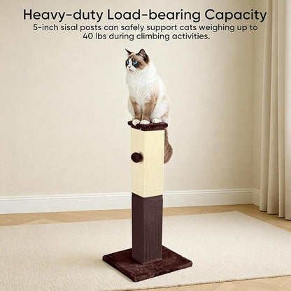 YULOYI Cat Scratching Post, 32 Inch Cat Scratching Post for Large Cats, Cat Scratcher with Nature Sisal, Cat Scratch Post for Indoor Large Cats and Kitten, Brown