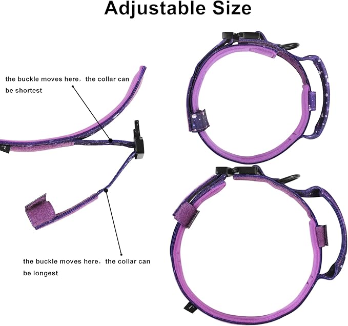 DAGANXI Tactical Dog Collar, Adjustable Military Training Nylon Dog Collar with Control Handle and Heavy Metal Buckle for Medium and Large Dogs, with Patches and Airtags Case (XL, Purple Sky)