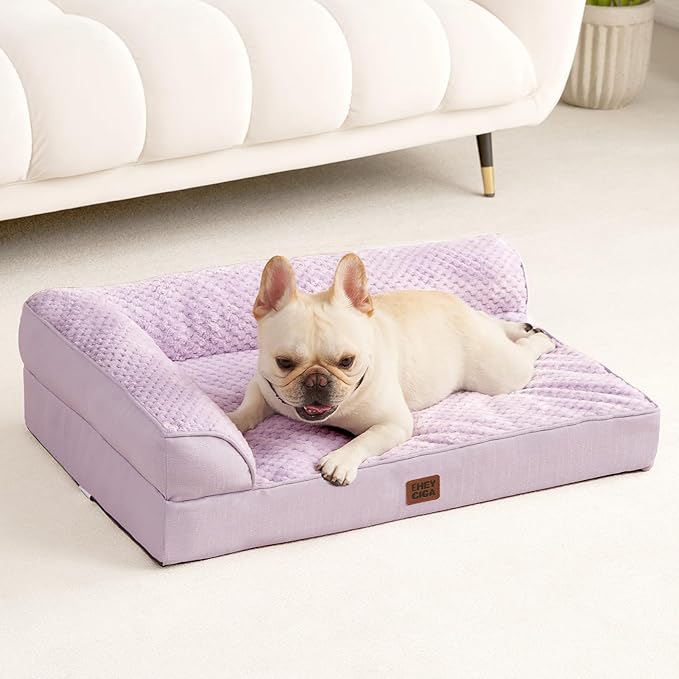 EHEYCIGA Orthopedic Dog Bed Medium Size Dogs, Memory Foam Dog Bed with Washable Removable Cover, Waterproof Pet Sofa Couch for Crate with Nonskid Bottom, 30x20x6, Lilac