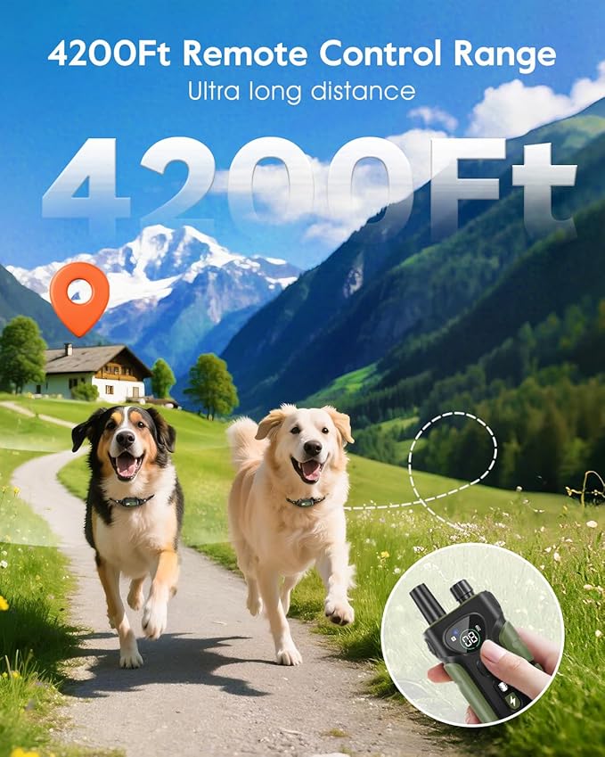 SLOPEHILL Dog Shock Collar,4200FT Dog Training Collar with Remote,IPX8 Waterproof E-Collar with Beep,Vibration,Shock,Flashing Light,No Shock Model,Electric Shock Collar for Dogs,Green 2PCS