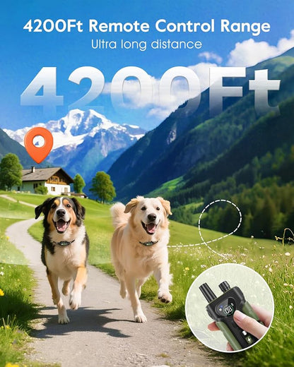 SLOPEHILL Dog Shock Collar,4200FT Dog Training Collar with Remote,IPX8 Waterproof E-Collar with Beep,Vibration,Shock,Flashing Light,No Shock Model,Electric Shock Collar for Dogs,Green 2PCS