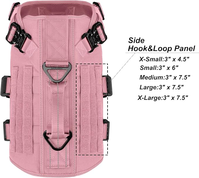 ICEFANG GN3 Tactical Dog Harness for Large Dogs, 6X Quick-Release Buckles,Dog Molle Vest with Handle,3/4 Body, Hook and Loop Panel for ID Patch,No Pulling Front Clip (L (Chest :28"-35"), Pink)