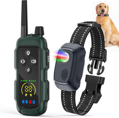 VUMXPE Dog Shock Collar - 4000FT Remote Training Collar with 4 Modes & LED Lights, IP67 Waterproof, Rechargeable E Collar for Small to Large Dogs (8-150 Lbs), Green