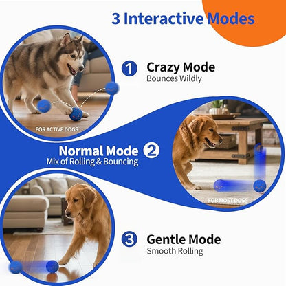 Dog Toys for Medium Large Dogs to Keep Them Busy, Smart Interactive Dog Balls with Automatic Moving Bouncing Vibrating for Enrichment, Mental Stimulation, Anti Boredom, Blue