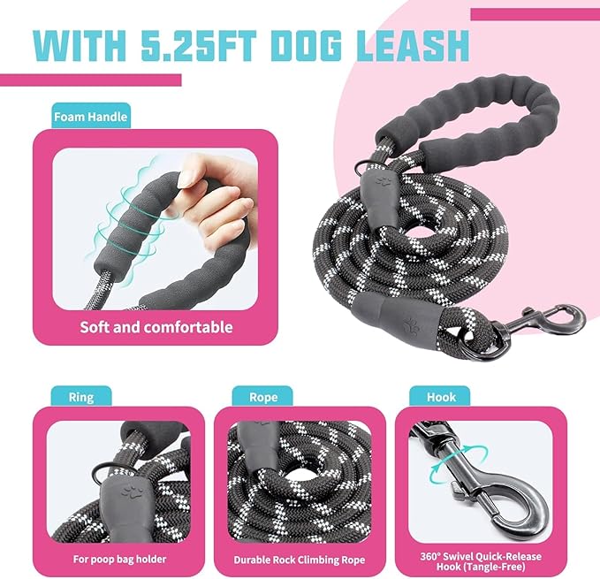 AUROTH Dog Harness and Leash Set, Soft Padded Dog Vest with 5.25FT Dog Leash, No Choke, Easy On Pet Vest, Adjustable Reflective No Pull Dog Harness for Large Dogs, Easy Walking and Training