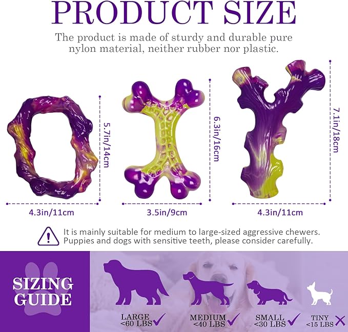 Frienhund Tough Dog Toys for Aggressive Chewers 3 Pack, Indestructible Dog Toy for Large Dogs, Bacon Flavored, Keeps Dogs Busy